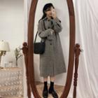 Buttoned Plaid Long Coat As Shown In Figure - One Size