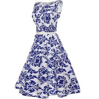 Patterned Sleeveless A-line Dress With Belt