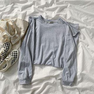 Long-sleeve Round-neck Midi Shift Dress Gray - One Size