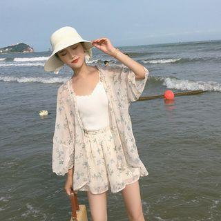 Floral Print Light Jacket / Wide Leg Shorts