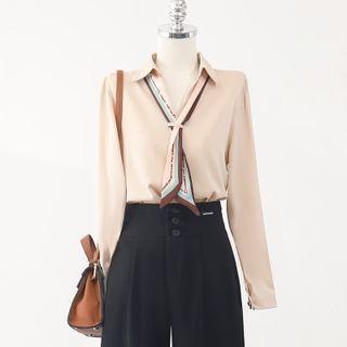 V-neck Printed Letter Chiffon Oversize Shirt