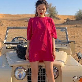 Plain Cropped T-shirt / Plain Loose-fit Long T-shirt