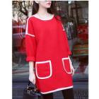 Piped Long-sleeve Dress