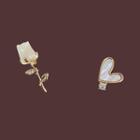 Asymmetrical Heart & Rose Ear Stud 1 Pair - Ear Stund - S925silver - Gold & White - One Size