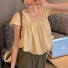 Short-sleeve Square-neck Plain Top Yellow - One Size
