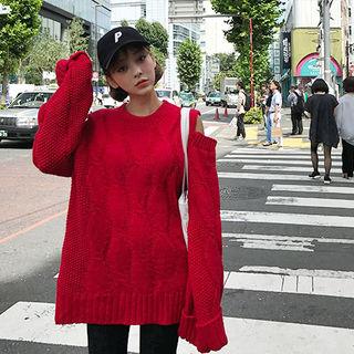 Cutout-shoulder Oversized Cable Sweater