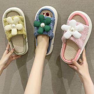 Floral Linen Platform Sandals