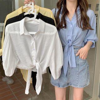 Elbow-sleeve Tied Shirt