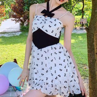 Halter Print A-line Mini Dress