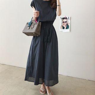 Cap-sleeve Midi A-line Linen Dress