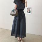 Cap-sleeve Midi A-line Linen Dress