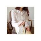 Collared Tie-neck Ruffle-cuff Top