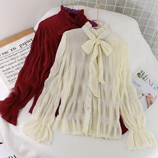 Tie-neck Shirred Chiffon Shirt