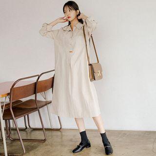 Plus Size Half-placket Dual-pocket Shirtdress