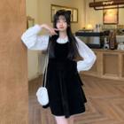 Puff-sleeve Button-up Blouse / Sleeveless Mini Dress