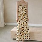 Spaghetti Strap Floral Maxi A-line Dress Yellow & White - One Size