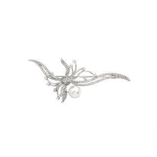 Elegant Temperament Geometric Branch Freshwater Pearl Brooch With Cubic Zirconia Silver - One Size