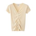 Plain Drawstring Short Sleeve Knit Top