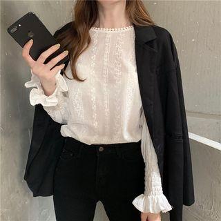 Eyelet Lace Bell-sleeve Blouse As Figure - One Size