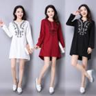 Embroidered Split-neck Long-sleeve Tunic