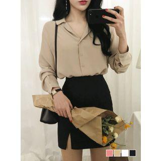Plain Open-placket Shirt