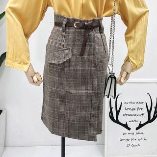 High-waist Plaid Wool Skirt
