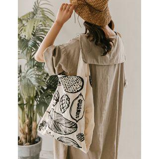 Patterned Canvas Shopper Bag Beige - One Size