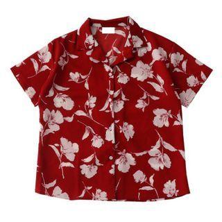 Short-sleeve Chiffon Floral Print Shirt