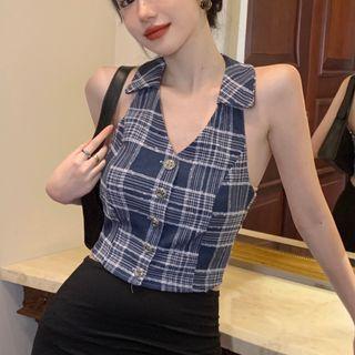 Collar Plaid Tank Top