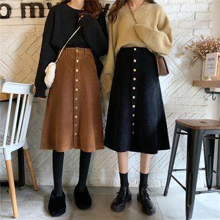 High-waist Corduroy Midi A-line Skirt