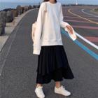 Plain Loose-fit Sweatshirt / Irregular Midi Skirt