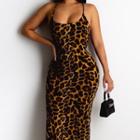 Leopard Print Spaghetti-strap Midi Dress