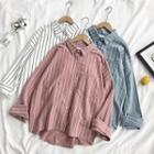 Striped Single-breasted Long-sleeve Blouse