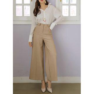 Buttoned Textured Wide-leg Pants