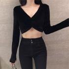 Twisted Velvet Long-sleeve Cropped Top