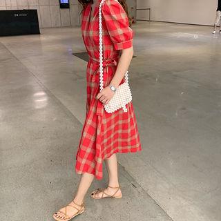 Checked Surplice-wrap Dress