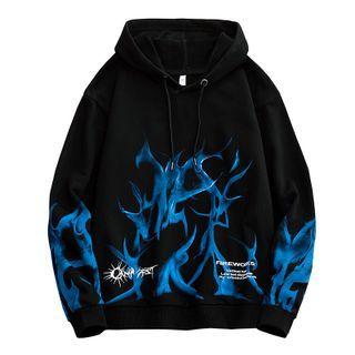 Fire Print Lettering Hoodie