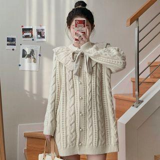 Long-sleeve Chunky Knit Mini Dress Beige Almond - One Size
