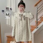 Long-sleeve Chunky Knit Mini Dress Beige Almond - One Size