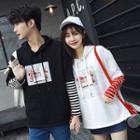 Couple Matching Striped Panel Printed Hoodie