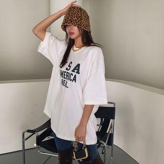 Round-neck Letter-printed Long T-shirt