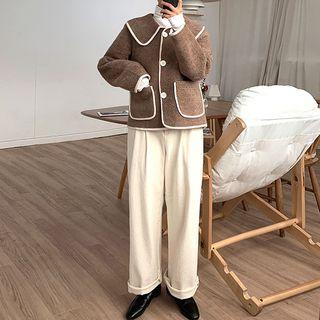 Sailor-collar Raglan-sleeve Piped Cardigan Brown - One Size