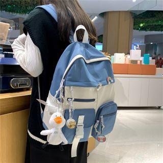 Buckled Two-tone Nylon Backpack