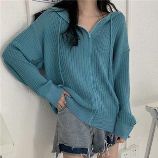 Long-sleeve Zip Hooded Knit Top