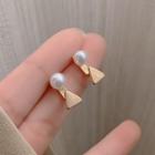 Faux Pearl Triangle Alloy Swing Earring 1 Pair - Gold - One Size