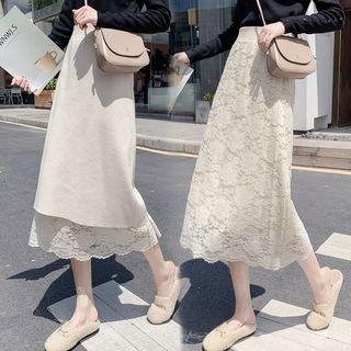 Lace Paneled Knit Skirt