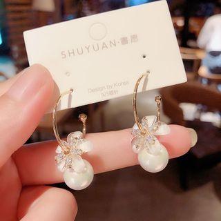 Faux Crystal Flower & Bead Dangle Earring