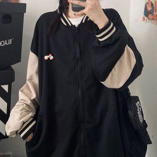 Long Sleeve Duck Embroidered Two-tone Baseball Jacket