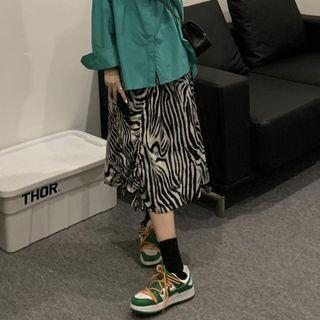 Long-sleeve Shirt / Zebra Print Midi A-line Skirt