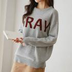 Gray Letter Wool Blend Sweater